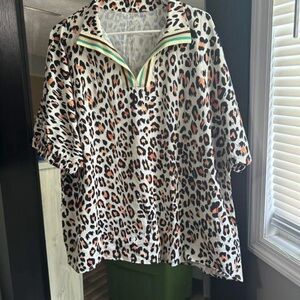 Boutique Leopard Print Top with Green Accents